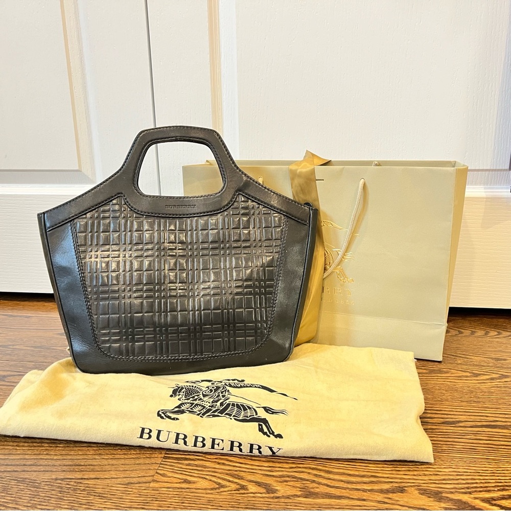 Burberry Nova Check Embossed Leather Tote in Black